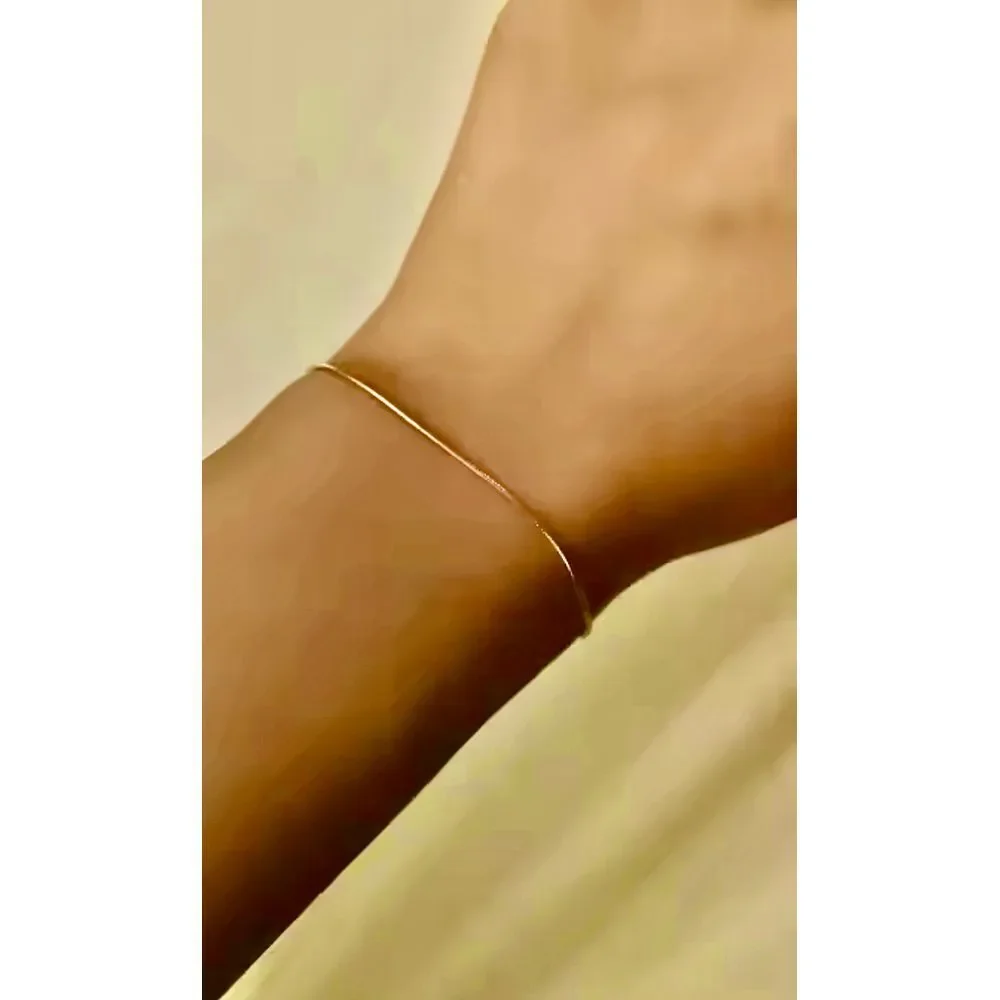 Minimalist 14k Gold-Tone Stainless Steel Snake Chain Bracelet  Adjustable Length